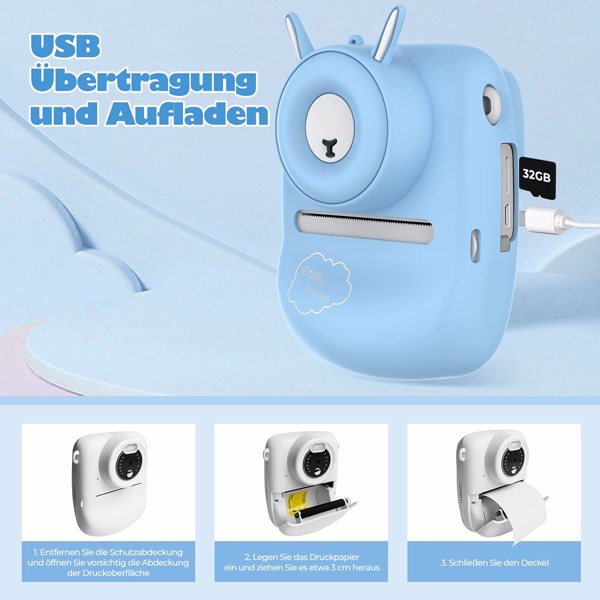 Kids Camera, 30MP Instant Camera WiFi 1080P Selfie Digital Camera 2.4 Inch with 32GB TF Card, Gift for Boys Girls, Blue