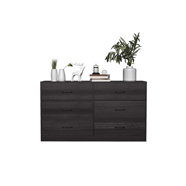 [] 3-Layer 6-Drawer Cabinet, Veneered Fabric Drawer Storage Cabinet, Black