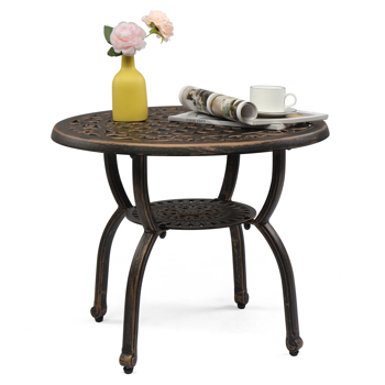 Cast Aluminum Outdoor Side Table, Anti-Rust Outdoor Round End Table, Patio Coffee Bistro Table for Indoor Garden Porch Balcony, Antique Bronze