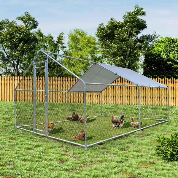 9.8'L x 13.1'W Large Chicken Coop Metal Chicken Run Walk-in Poultry Cage Spire-Shaped with Waterproof and Anti-Ultraviolet Cover and Lockable Door [Sale to Temu is Banned.Weekend can not be shipped, o