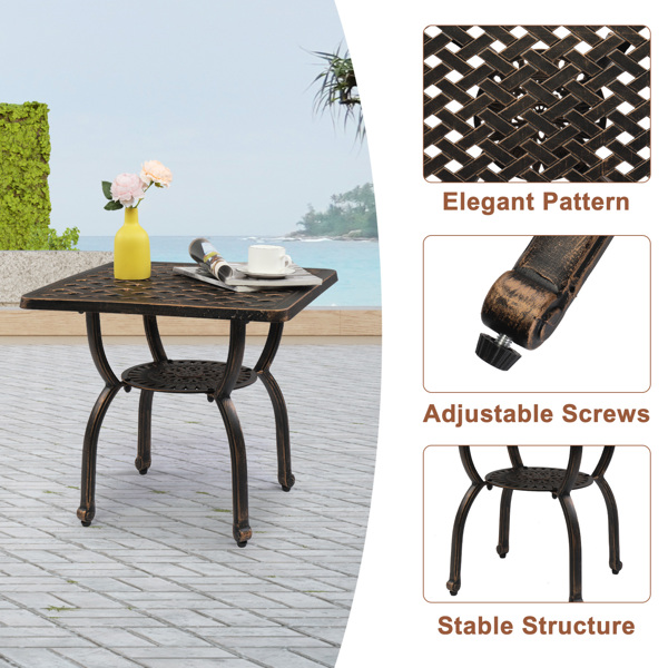 Cast Aluminum Outdoor Side Table, Anti-Rust Outdoor Square End Table, Patio Coffee Bistro Table for Indoor Garden Porch Balcony, Antique Bronze
