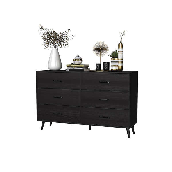 [] 3-Layer 6-Drawer Cabinet, Veneered Fabric Drawer Storage Cabinet, Black