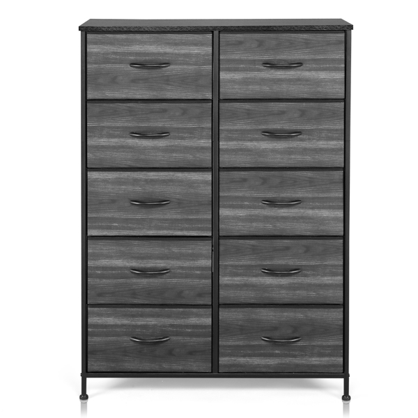 10 drawer double row non-woven storage cabinet, cationic cloth surface + non-woven fabric drawer + particle board + iron frame 85*30*120cm black wood grain drawer surface, black cloth drawer