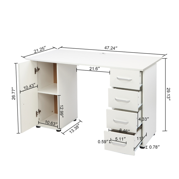 One Door Four Drawers Computer Desk White