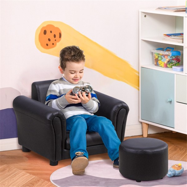 Kids Sofa Set with Footstool-Black (Swiship-Ship)（Prohibited by WalMart）
