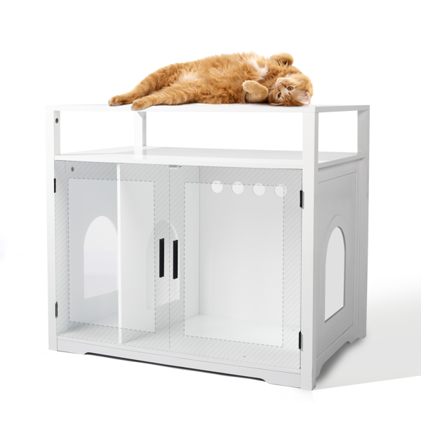 Litter Box Enclosure Furniture, Cat Litter Box Furniture Hidden with Storage Shelf, Litter Box Cabinet, Cat Box Enclosure with Doors and Divider for Large Cats, LitterBox Enclosure Furniture