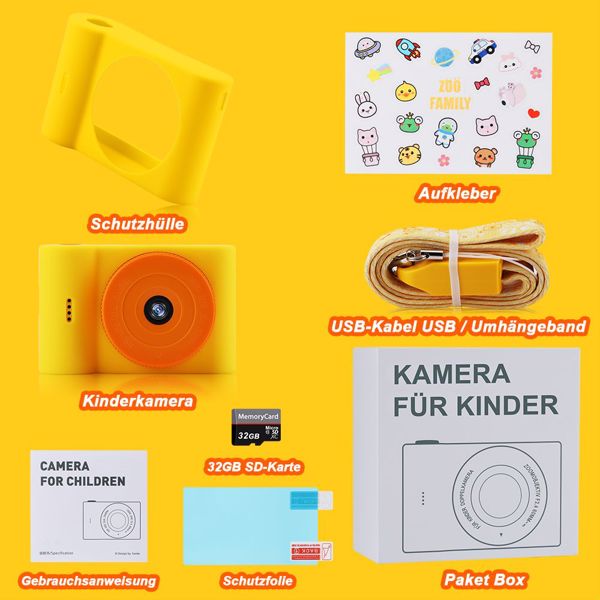 48MP 1080P Kids Camera, WiFi Digital Camera Kids with 3 Inch Touchable Screen e 32GB TF Card, Dual Camera, Orange Lion