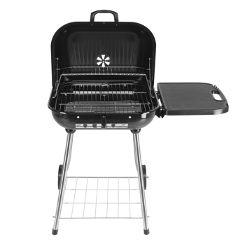28\\" Portable Charcoal Grill with Wheels and Foldable Side Shelf, Large BBQ Smoker with Adjustable Vents on Lid for Outdoor Party Camping Picnic