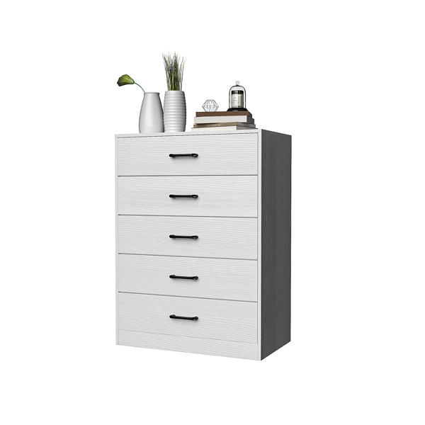 [] 5-Drawer Cabinet, Veneered Fabric Drawer Storage Cabinet, White