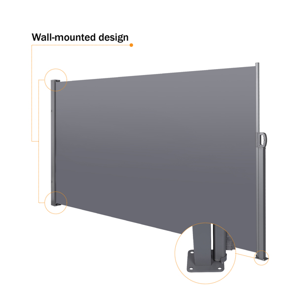 138" x 71" Retractable Side Screen Awning, UV Resistant and Waterproof Patio Privacy Screen,Dark Grey [Sale to Temu is Banned.Weekend can not be shipped, order with caution]