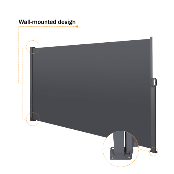 118" x 71" Retractable Side Screen Awning, UV Resistant and Waterproof Patio Privacy Screen,Dark Grey [Sale to Temu is Banned.Weekend can not be shipped, order with caution]