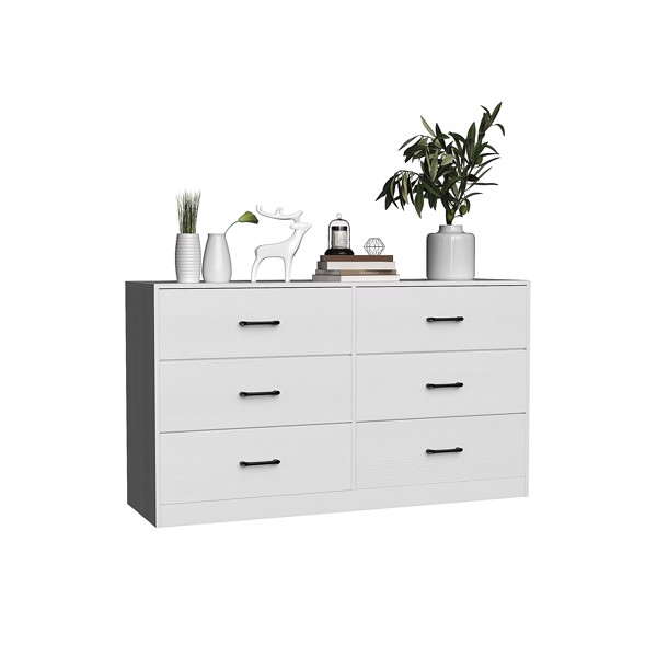 [] 3-Layer 6-Drawer Cabinet, Veneered Fabric Drawer Storage Cabinet, White