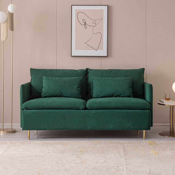 Modern Upholstered Loveseat Sofa,Emerald Cotton Linen---63.8" 