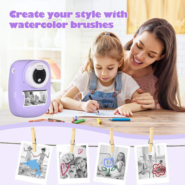 Kids Camera, 30MP Instant Camera WiFi 1080P Selfie Digital Camera 2.4 Inch with 32GB TF Card, Gift for Boys Girls, Purple