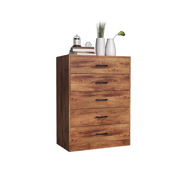 [] 5-Drawer Cabinet, Veneered Fabric Drawer Storage Cabinet, Wood