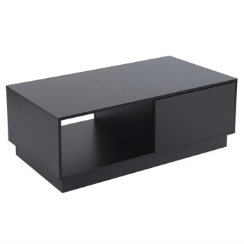 Modern LED Coffee Table with 2 Drawers and 16 Colors LED Lights, High Glossy Rectangle Coffee End Table for Living Room, Black