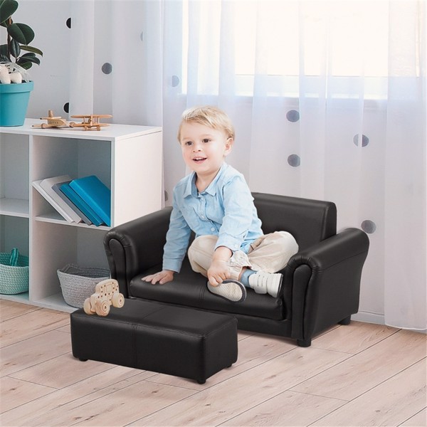 Kids Sofa Set with Footstool-Black (Swiship-Ship)（Prohibited by WalMart）
