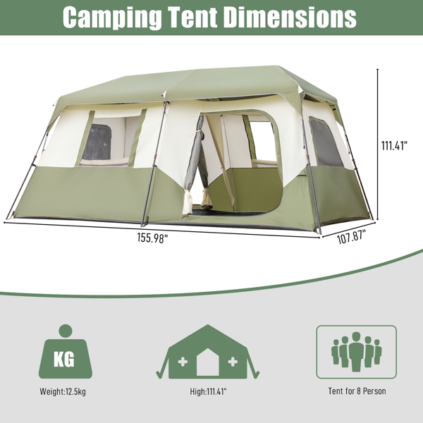 8 Person Camping Tent Setup in 60 Seconds with Rainfly & Windproof Tent with Carry Bag for Family Camping & Hiking
