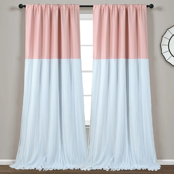 2 Panels Blackout Tulle Skirt Window Curtains for Bedroom 52''X84''
