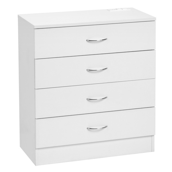 [FCH] PB Wood Simple 4-Drawer Nightstand Dresser with USB Ports & Outlet, White