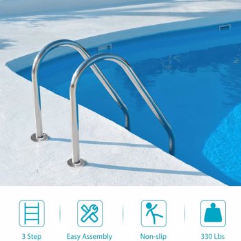 Swimming Pool Ladder, Stainless Steel Pool Steps for Inground Pools, 3 Step Non-Slip Treads Pool Stairs with Ergonomic Pool Handrails, Easy Assembly and Climbing