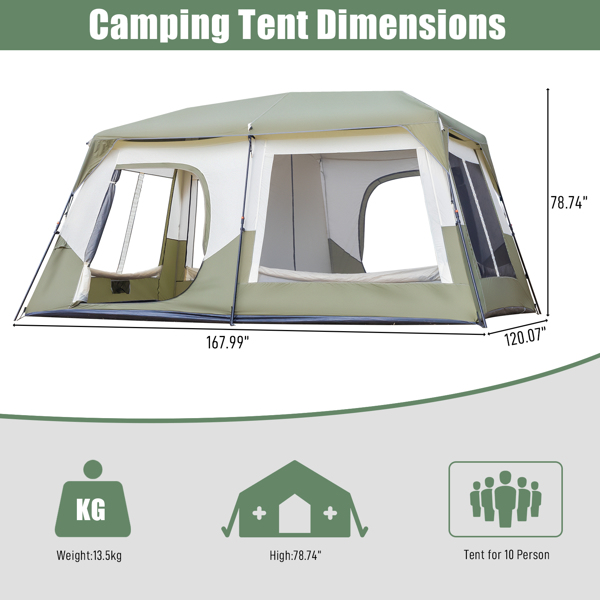 10 Person Camping Tent Setup in 60 Seconds with Rainfly & Windproof Tent with Carry Bag for Family Camping & Hiking