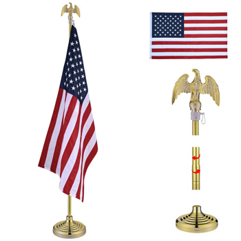 6FT Gold with Eagle Indoor American Flag,Deluxe Presidential Office Flagpole Set,Presidential Office Flagpole Set, Great for Schools, Churches, Conferences and Parks!