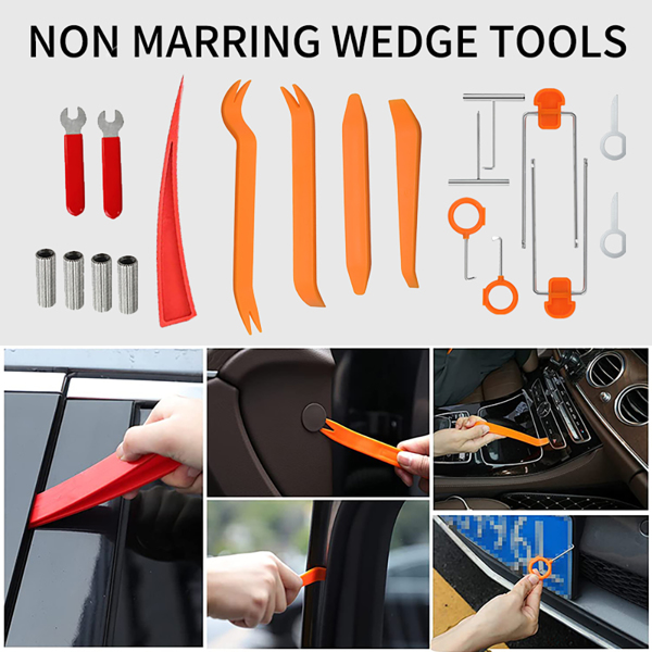 Stainless steel long distance car emergency key hook tool Triangle handle yellow warping plate 25-piece wedge airbag wrench combination tool