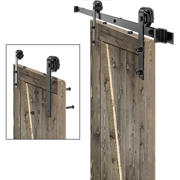 30 in. x 84 in. Sliding Barn Door with 5FT Barn Door Hardware Kit & Handle ，K Frame，Solid Spruce Wood，gray spray paint