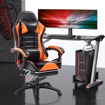 Ergonomic <b style=\\'color:red\\'>Gaming</b> Chair with Footrest, PU Leather Video Game Chairs for Adults, Reclining Gamer