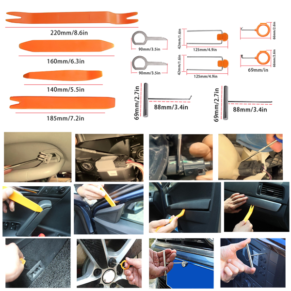 Stainless steel long distance car emergency key hook tool Triangle handle yellow warping plate 25-piece wedge airbag wrench combination tool