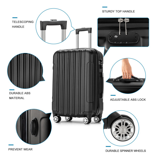 Vertical pattern four-in-one universal wheel with handle trolley case 16in 20in 24in 28in ABS aluminum alloy trolley classic color - black N101 product upgrade