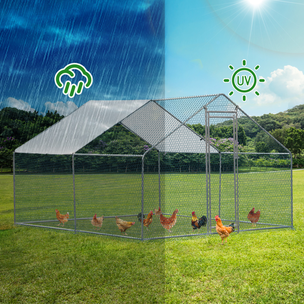 10 x 10 ft Large Metal Chicken Coop, Walk-in Poultry Cage Chicken Hen Run House with Waterproof Cover, Rabbits Cats Dogs Farm Pen for Outdoor Backyard Farm Garden