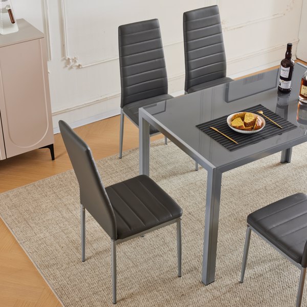 4 seat table leg frame One square table leg table tempered glass stainless steel gray 120*70*75cm N101