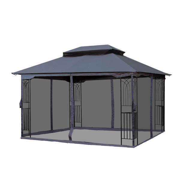 13x10 Outdoor Patio Gazebo Canopy Tent With Ventilated Double Roof And Mosquito Net(Detachable Mesh Screen On All Sides),Suitable for Lawn, Garden, Backyard and Deck,Gray Top [Sale to Temu is Banned.W