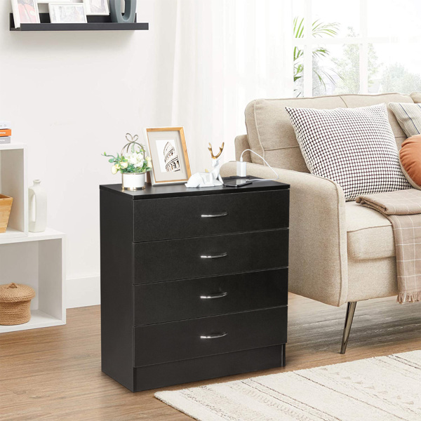 [FCH] PB Wood Simple 4-Drawer Nightstand Dresser with USB Ports & Outlet Black