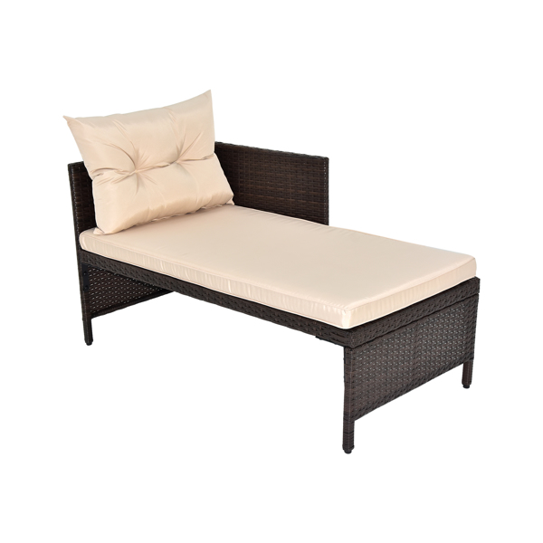 3 Piece Outdoor PE Rattan Furniture Set, Patio Black Wicker Conversation Loveseat Sofa Sectional Couch Khaki Cushion