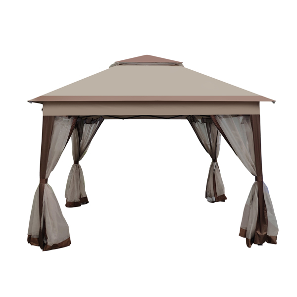 Outdoor 11x 11Ft Pop Up Gazebo Canopy With Removable Zipper Netting,2-Tier Soft Top Event Tent,Suitable For Patio Backyard Garden Camping Area,Coffee [Sale to Temu is Banned.Weekend can not be shipped