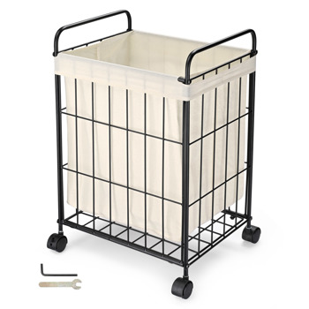 Laundry hamper with lid and wheels, laundry hamper with handle and removable liner bag, laundry hamper with metal frame, easy to assemble
