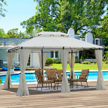 13 x 10 Ft Outdoor Patio Gazebo Canopy Tent With Ventilated Double Roof And Curtain，Beige [Sale to Temu is Banned.Weekend can not be shipped, order with caution]