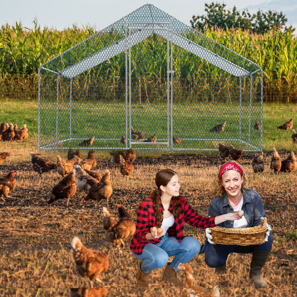 13 x 10 ft Large Metal Chicken Coop, Walk-in Poultry Cage Chicken Hen Run House with Waterproof Cover, Rabbits Cats Dogs Farm Pen for Outdoor Backyard Farm Garden