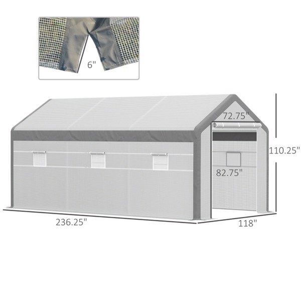 20' x10' x 9' Walk-in Greenhouse with Roll Up Door With 6 Closeable Windows