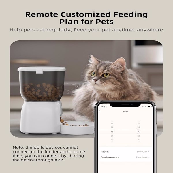 Automatic Cat Feeder - WiFi Cat Food Dispenser with APP Control Up to 15 Portions 10 Meals Per Day, Dual Power Supply Pet Feeders for Cats/Dogs (4L/16.9 Cups)