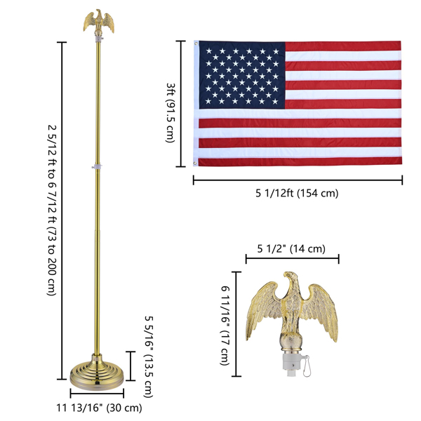 6FT Gold with Eagle Indoor American Flag,Deluxe Presidential Office Flagpole Set,Presidential Office Flagpole Set, Great for Schools, Churches, Conferences and Parks!（No shipping on weekends.）