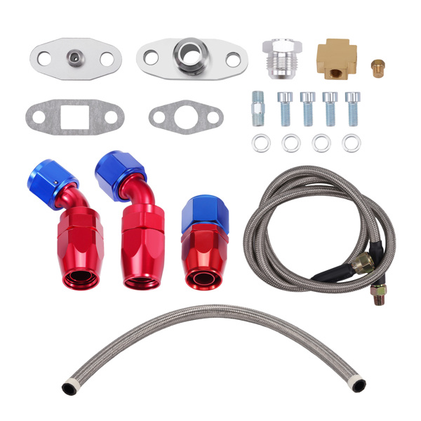 T3 T4 T04E Universal Turbo Kit + Type-RS BOV Blow Off Valve + Oil Feed Return Line Turbocharger Kit+ Downpipe