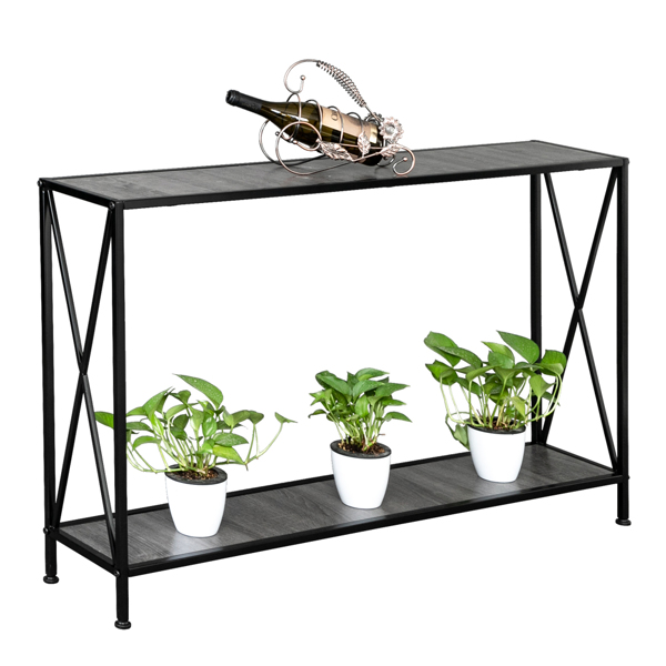 Artisasset Grey MDF Countertop Black Wrought Iron Base 2 Layers Forked Console Table