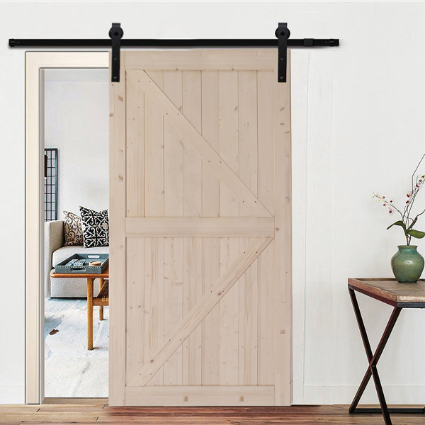 42 in. x 84 in. Unfinished Sliding Barn Door with 7FT Barn Door Hardware Kit & Handle ，K Frame，Solid Spruce Wood，Requires Simple DIY Assembly