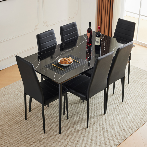 Disassemble rectangular table with arc MDF Black PVC marble surface 122*76*76cm N101