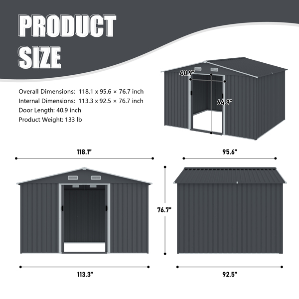 Outdoor Storage Shed 8 x 10 FT Large Metal Tool Sheds, Heavy Duty Storage House with Sliding Doors with Air Vent,Dark Grey [Sale to Temu is Banned.Sale to Temu is Banned.Weekend can not be shipped, or