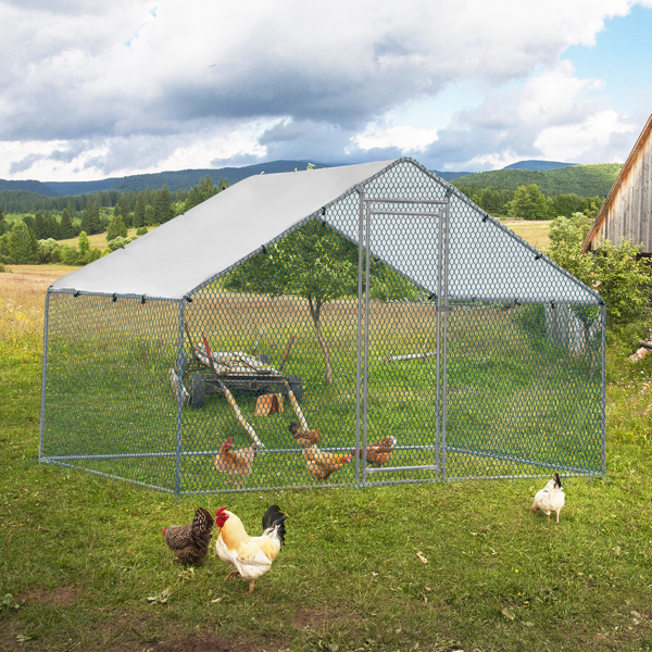 6.5 x 10 ft Large Metal Chicken Coop, Walk-in Poultry Cage Chicken Hen Run House with Waterproof Cover, Rabbits Cats Dogs Farm Pen for Outdoor Backyard Farm Garden